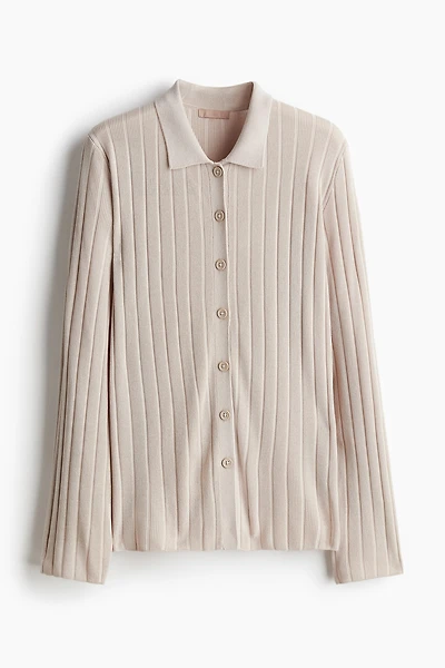 Rib-knit Button-front Top