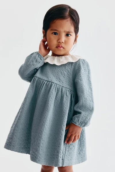 Textured Cotton Dress with Lace Collar