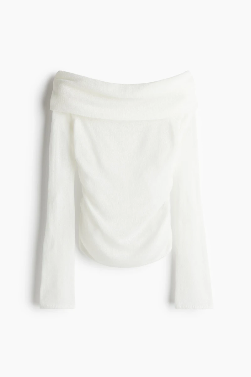 Sheer-Knit Off-the-Shoulder Sweater