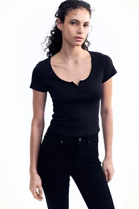 Button-Top Scoop-Neck T-Shirt