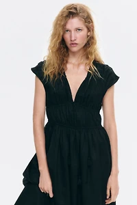 Drawstring-Detail Ramie Dress