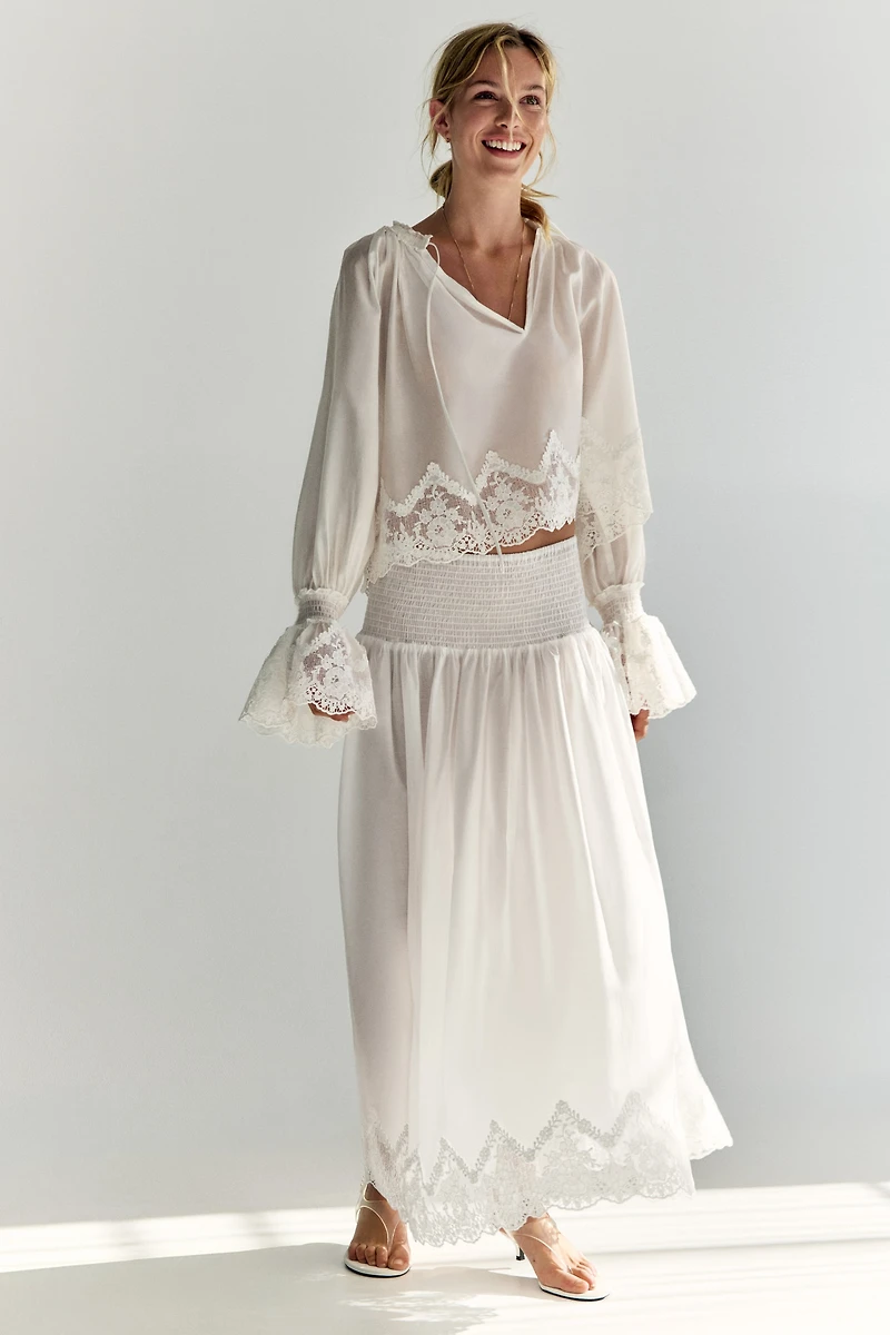 Lace-Trimmed Smocked Skirt