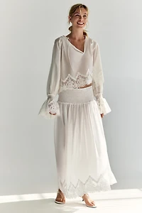Lace-Trimmed Smocked Skirt