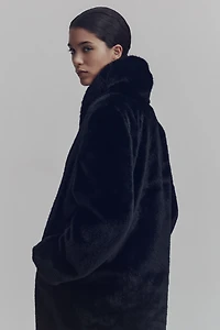 Fluffy Coat with Shawl Collar