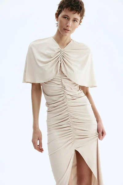 Draped Cape-Detail Dress