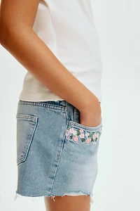 Embroidered-Detail Denim Shorts