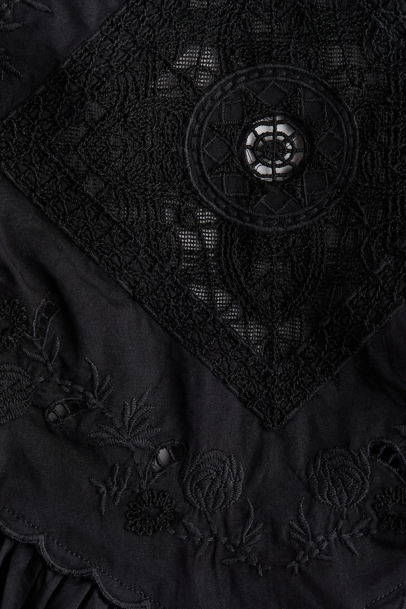 Flared-Skirt Dress with Eyelet Embroidery