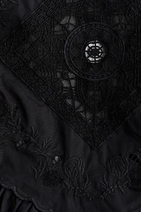 Flared-Skirt Dress with Eyelet Embroidery