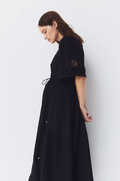 MAMA Crinkled Dress with Eyelet Embroidery