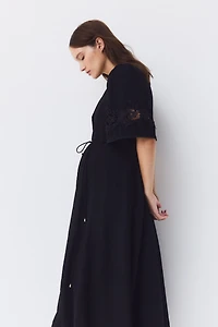 MAMA Crinkled Dress with Eyelet Embroidery
