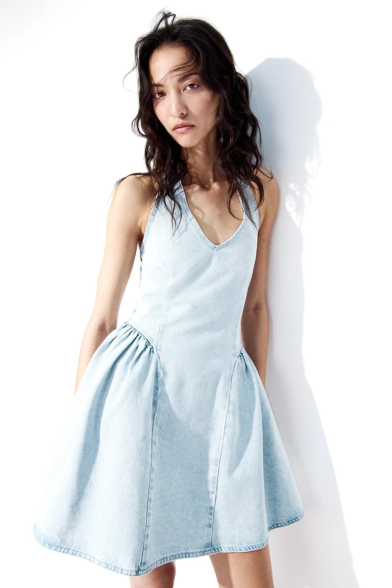 Denim Dress with Flared Skirt