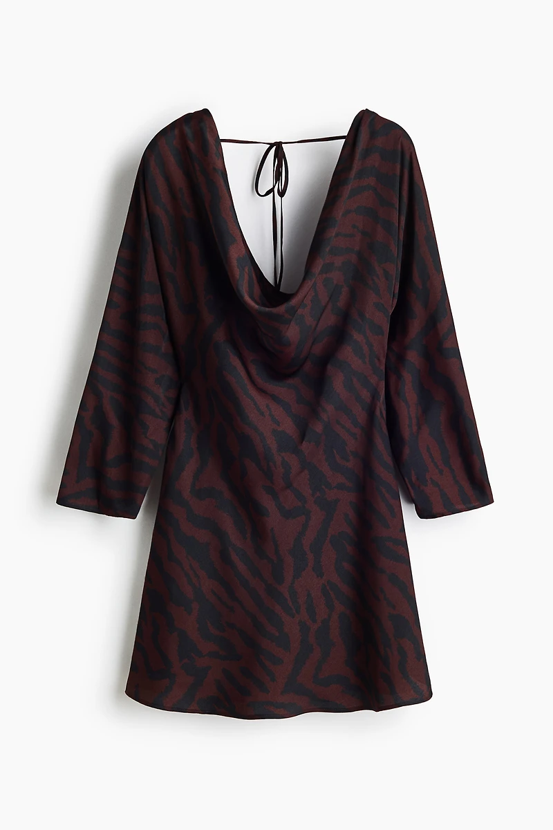 Cowl-Neck Dress with Flared Skirt