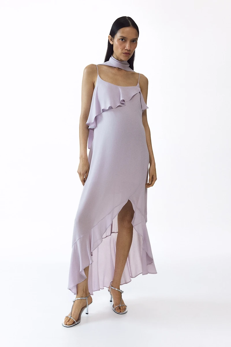 MAMA Robe à volant en mousseline avec écharpe