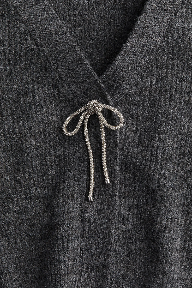 Bow-Detail Rib-Knit Cardigan
