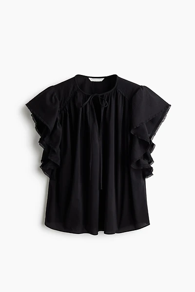 Oversized Lace-Trimmed Blouse