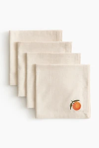 4-Pack Embroidered-Detail Linen-blend Napkins