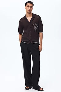 Chemise à col cubain décontractée en tricot ajouré