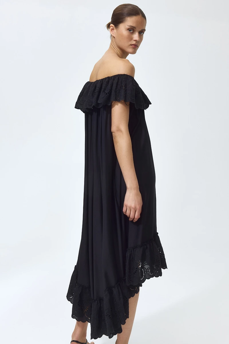 Off-the-Shoulder Dress with Eyelet Embroidery