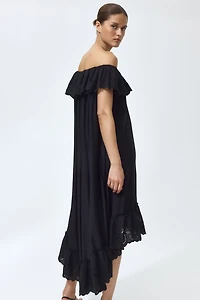 Off-the-Shoulder Dress with Eyelet Embroidery