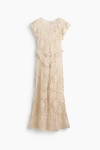 Flutter-Sleeved Crochet-Look Dress