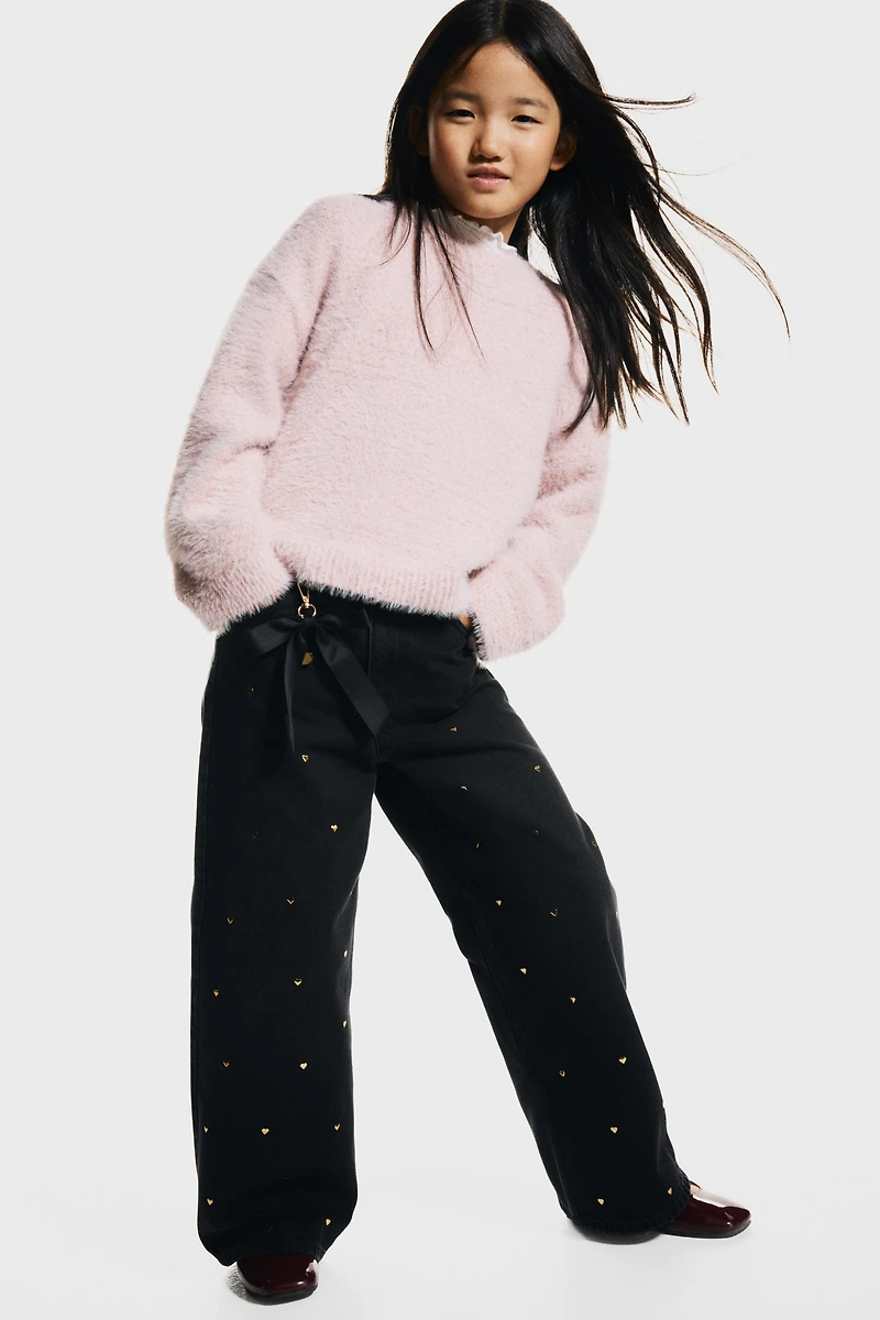 Motif-Detail Wide Leg Jeans