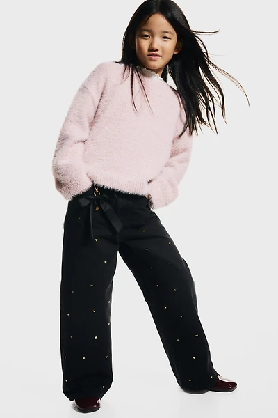 Motif-Detail Wide Leg Jeans