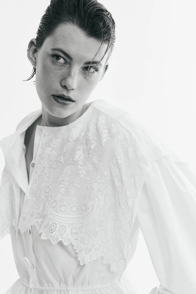 Lace-Trimmed Cotton Blouse