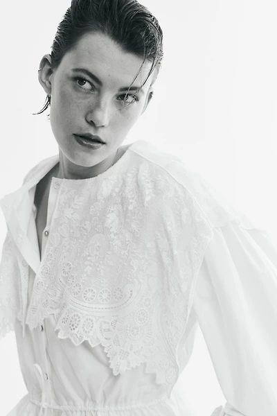 Lace-Trimmed Cotton Blouse