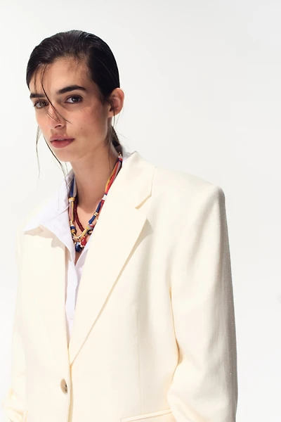 Single-Breasted Linen-Blend Blazer