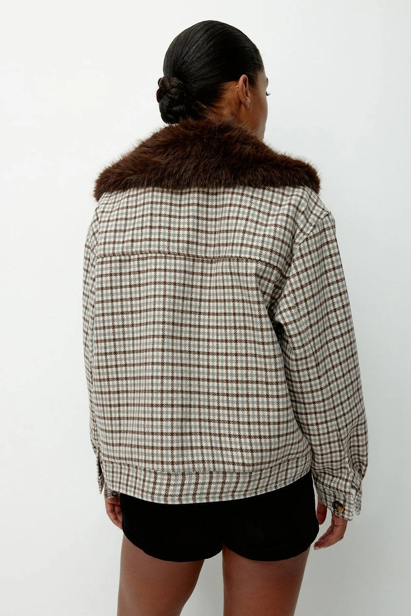 Twill Jacket with Fluffy Collar