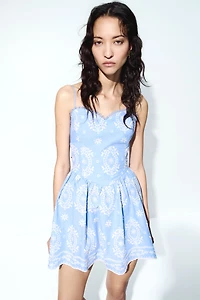 Embroidered Dress with Tie Shoulder Straps