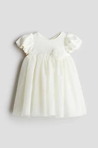 Tulle-Skirt Satin Dress