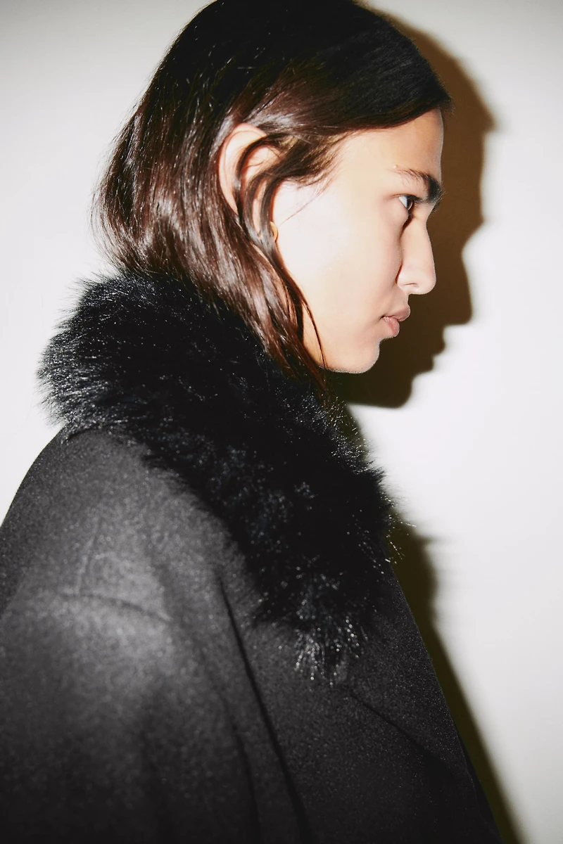 Pea Coat with Fluffy Collar