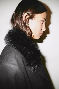 Pea Coat with Fluffy Collar