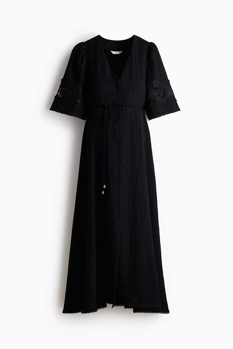 MAMA Crinkled Dress with Eyelet Embroidery