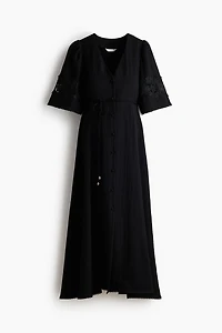 MAMA Crinkled Dress with Eyelet Embroidery