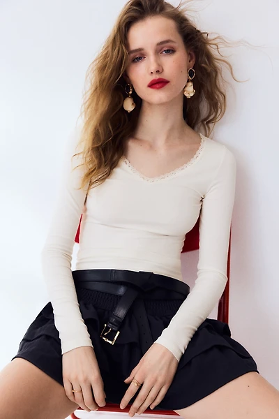 Lace-Trimmed Jersey Top