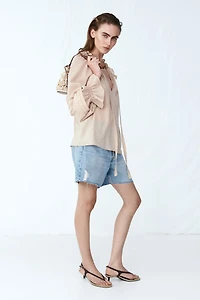 Raw-Edge Denim Shorts