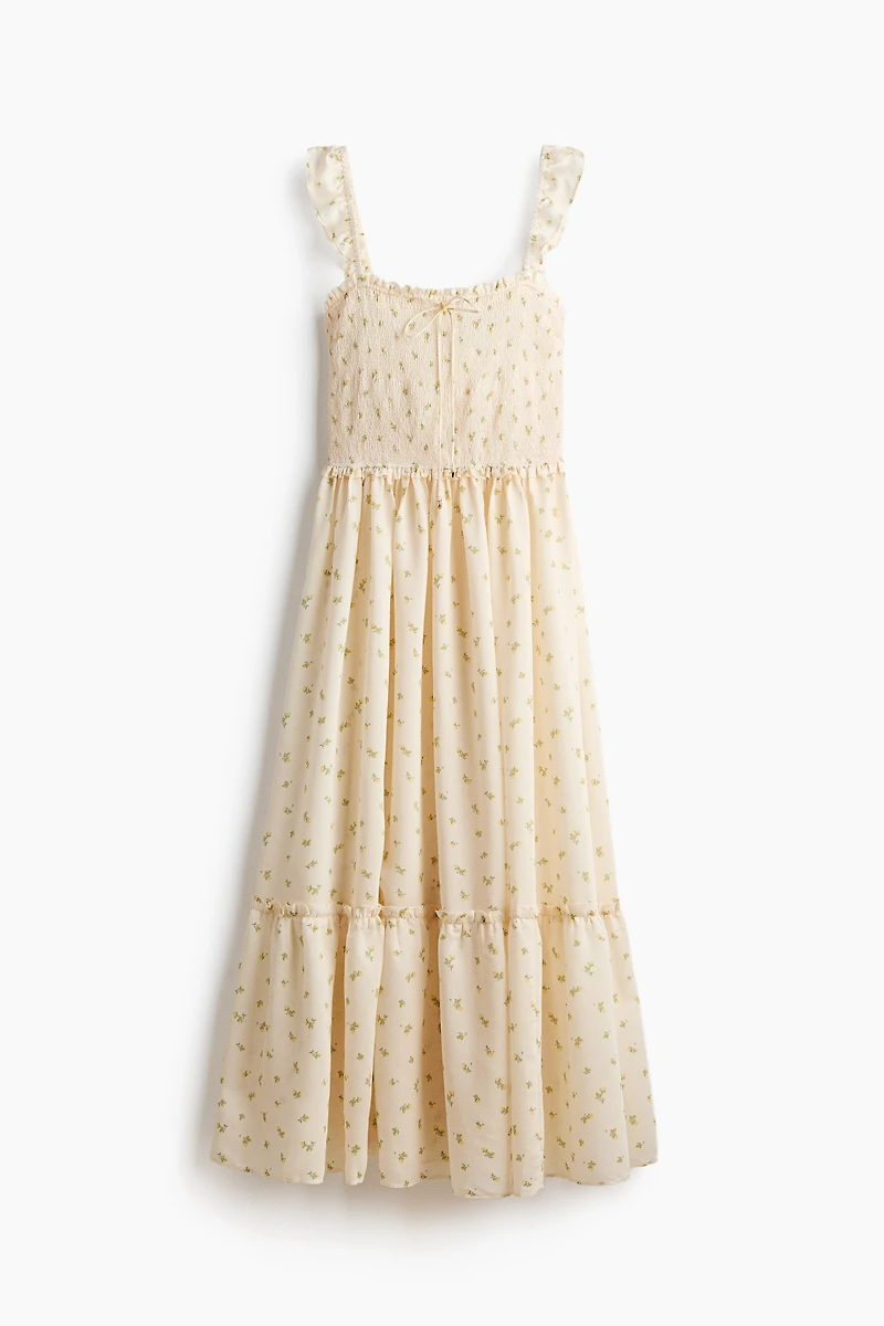 Ruffle-Trimmed Smocked-Bodice Dress