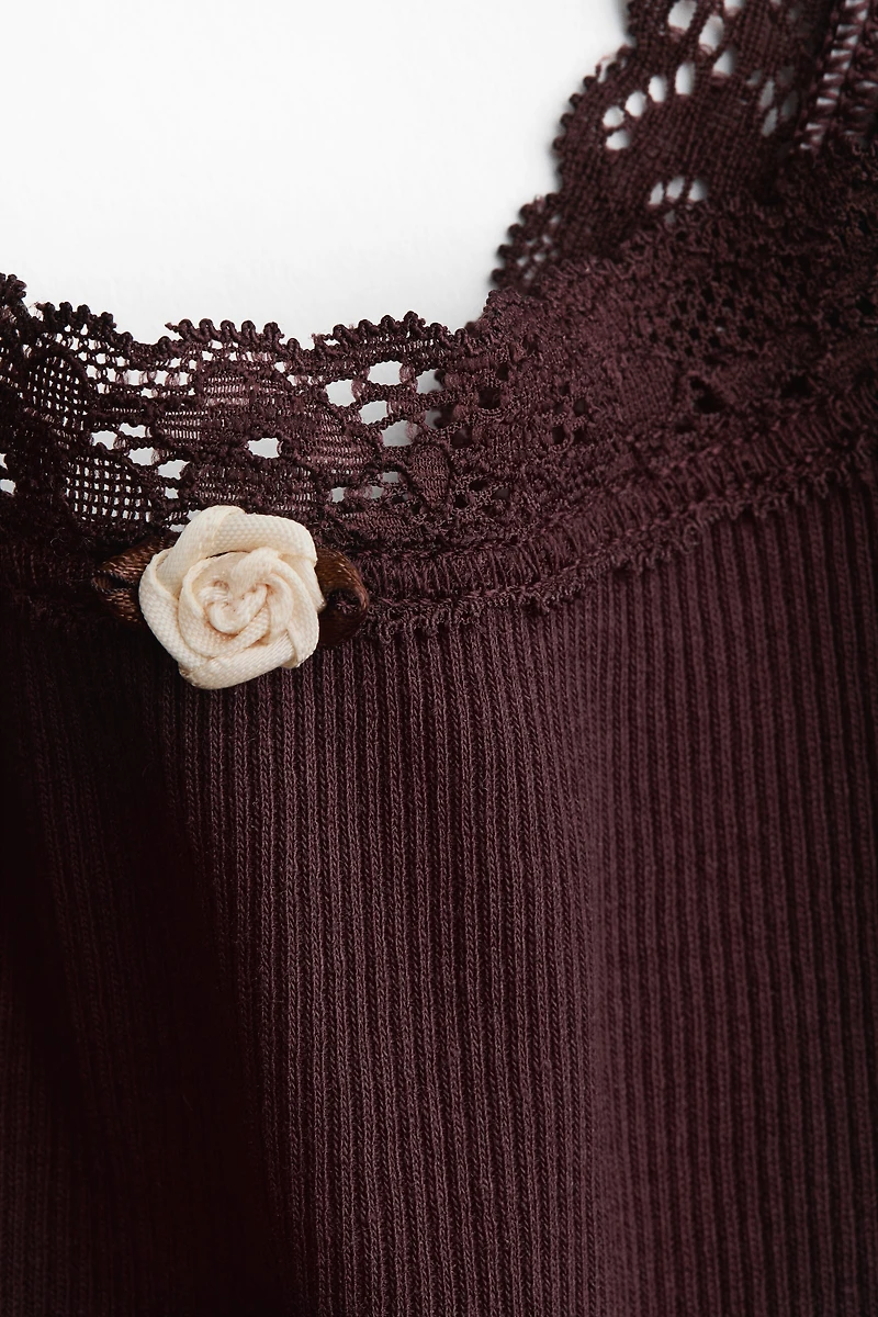 Lace-Trimmed Ribbed Pajamas