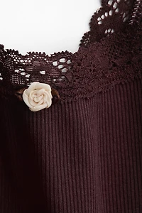 Lace-Trimmed Ribbed Pajamas