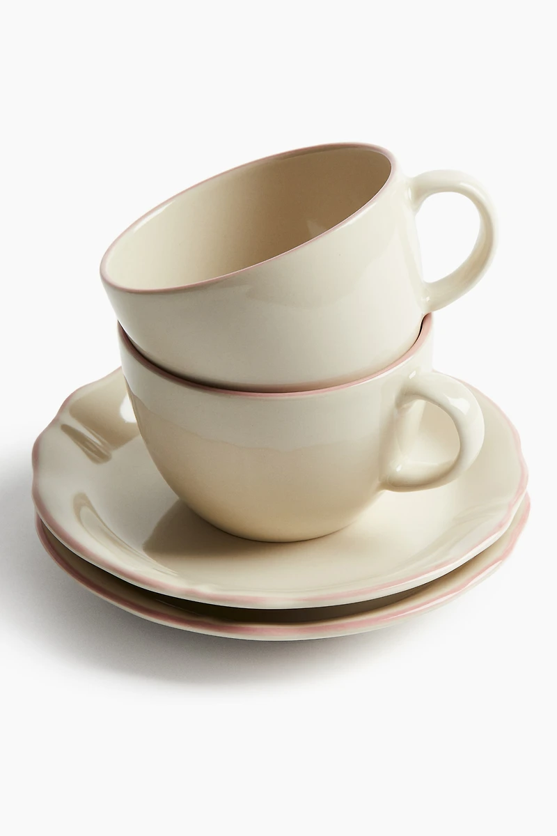 Lot de 2 tasses et soucoupes en grès cérame