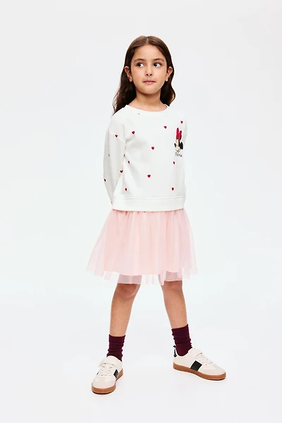 Printed Sweatshirt Dress with Tulle Skirt