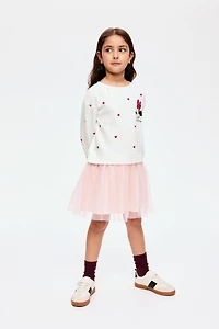 Printed Sweatshirt Dress with Tulle Skirt