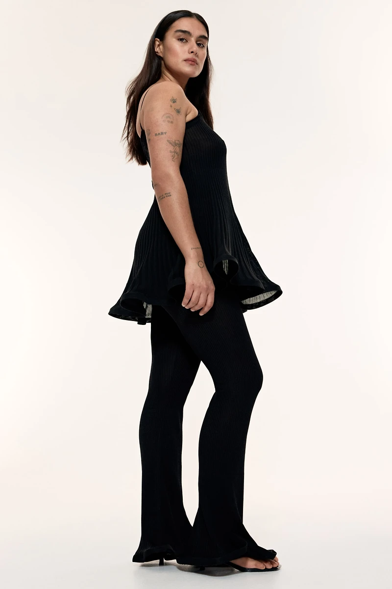 Silk-Blend Rib-Knit Pants