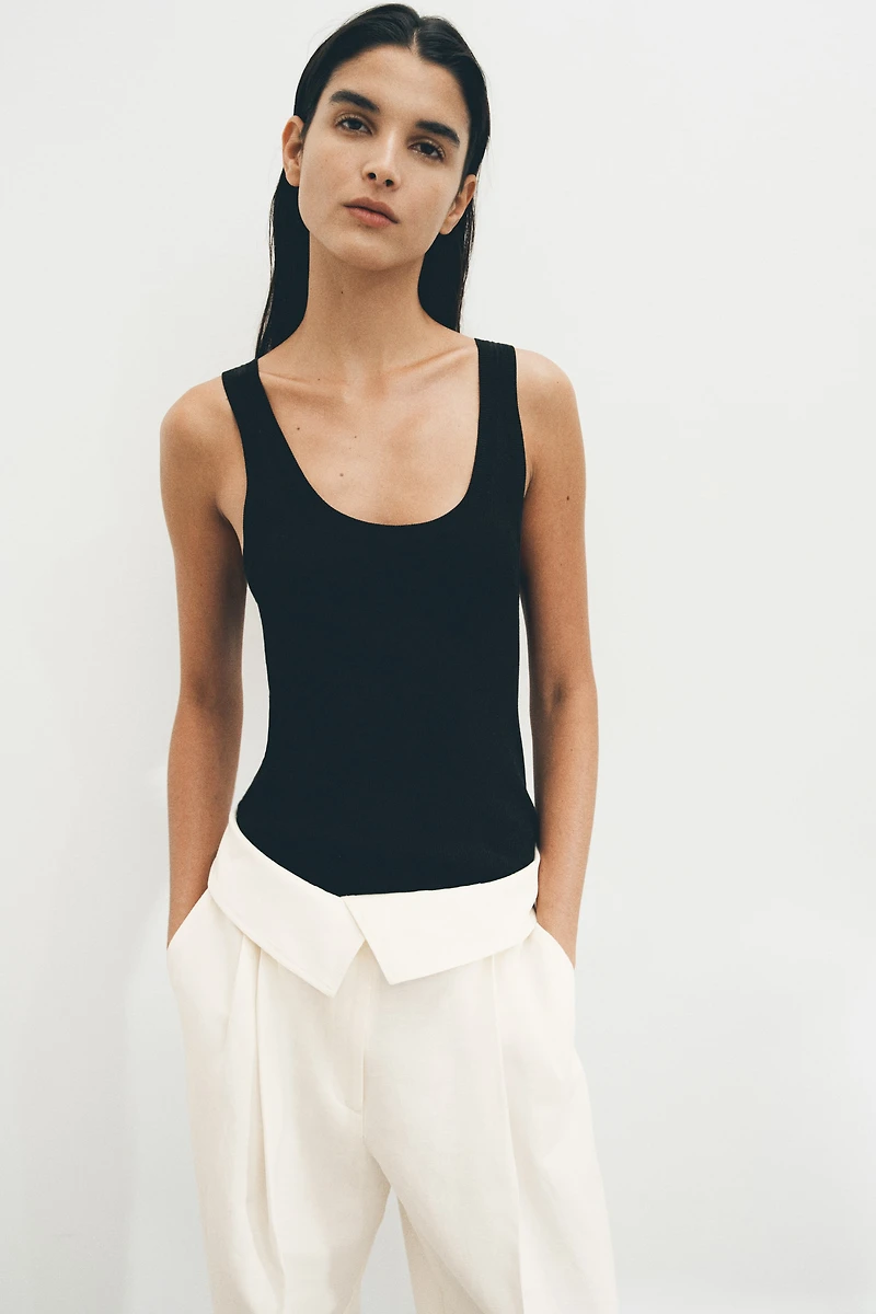 Foldover-Waist Linen-Blend Pants