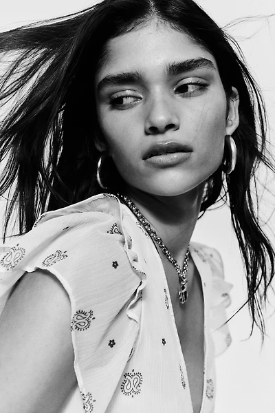 Ruffle-Trimmed Chiffon Top