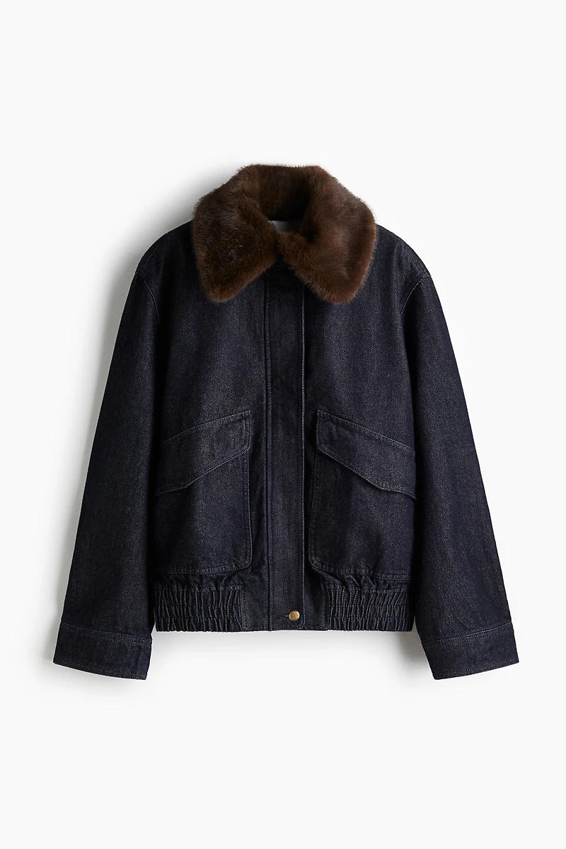 Fluffy-Collar Denim Jacket