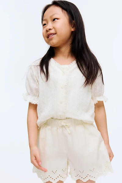 Cotton Shorts with Eyelet Embroidery