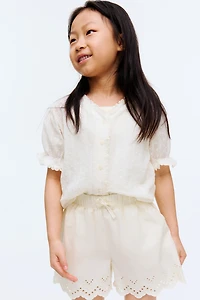 Cotton Shorts with Eyelet Embroidery